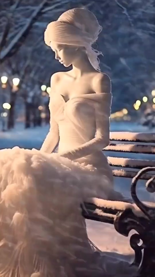 雪雕美女雕塑 壁纸