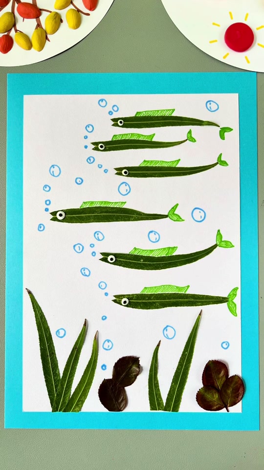 树叶船手工贴画