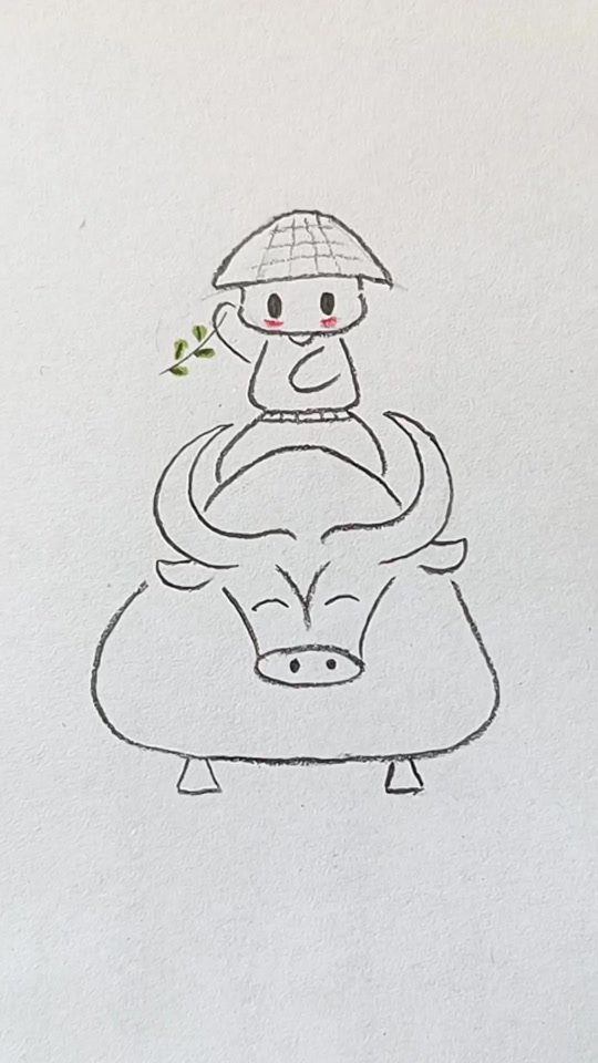 牧童骑黄牛线条绘画