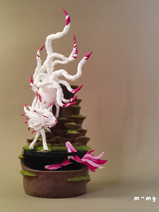 m-my:超轻黏土——九尾 超轻黏土制作了一个以九尾为题材的场景——狐