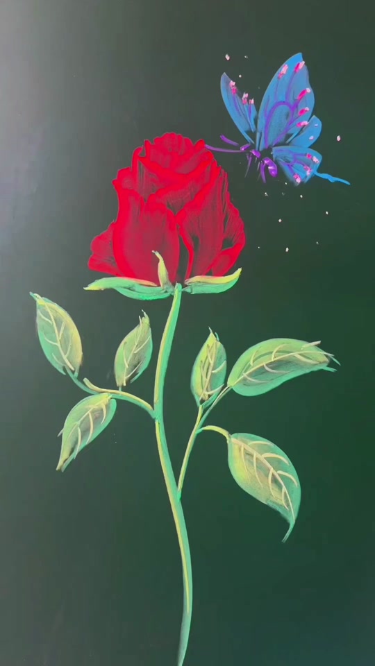 大红花黑板报粉笔画