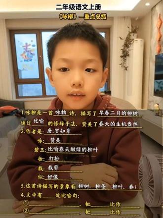 二年级语文上册《咏柳》重点知识点总结#重点知识 #知识点总结 #二年级语文下册 #每天学习一点点