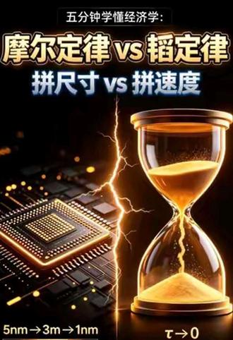 五分钟学懂经济学:摩尔定律与韬定律 摩尔定律的本质,是一味压缩自身空间、极致内卷换增长。韬定律给了另一种思路:不硬拼先天资源,靠优化流程、减少损耗、搭建多层系统,实现换道超车。这套逻辑不只适用于芯片,打工、创业、个人成长,全一样。