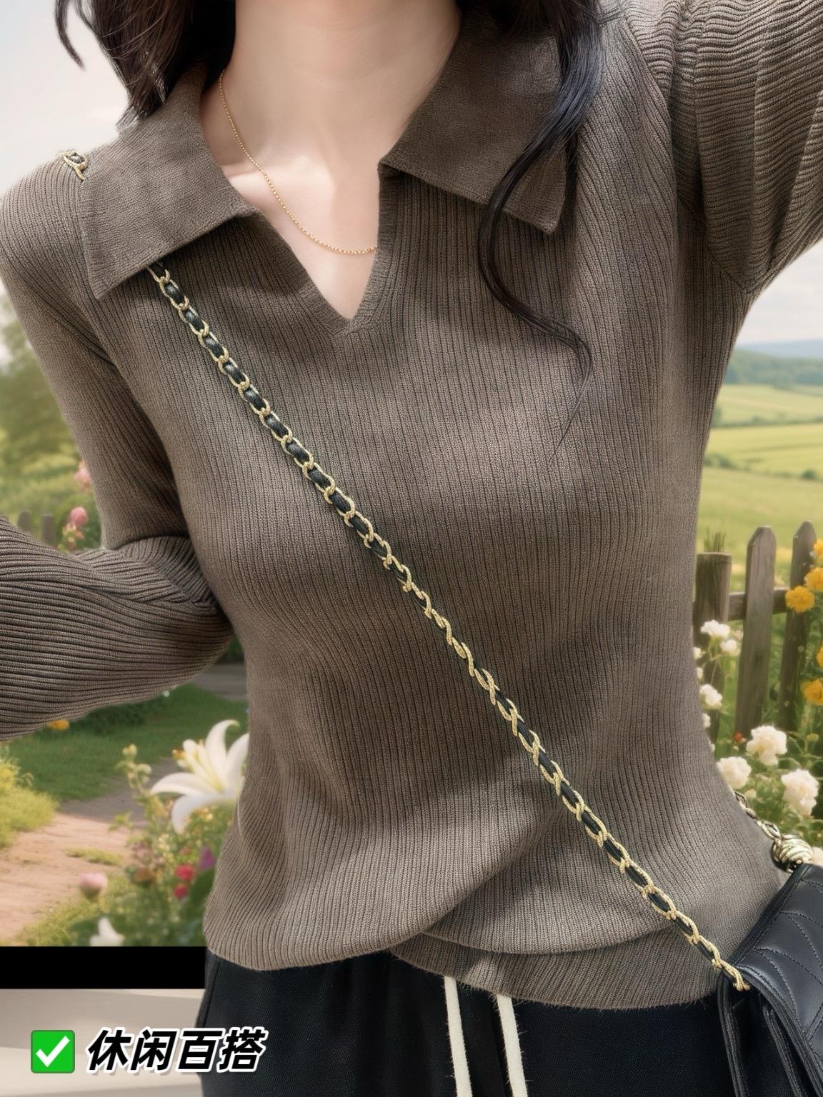 美拉德穿搭针织衫女秋冬季长袖小V领套头显瘦气质内搭打底衫上衣#今日穿搭 #白色连衣裙小个子 #夏季穿搭 #每日推荐 #高级感穿搭