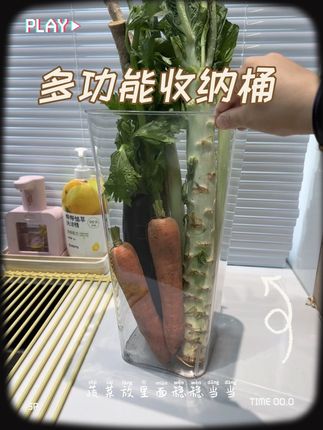 终于找到一个能收纳这种长条型蔬菜的#收纳桶了!大葱芹菜 莴笋 茄子等等都能放!不占空间拿取也方便#收纳神器