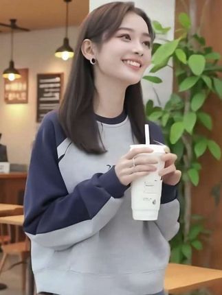 【拼色领袖】秋季新款韩系撞色领袖简约设计感宽松插肩袖卫衣