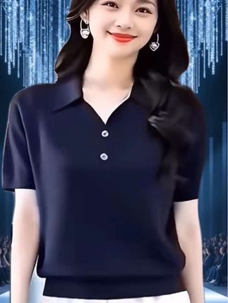 翻领短袖T恤,洋气体针织上衣#时尚简约又百搭 #谁穿谁好看特别有女人味
