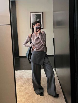 气质感假两件拼接围裙式高腰阔腿休闲裤女秋季新款直筒拖地长裤子#品质女装 #日常分享 #气质穿搭 #穿出自己的风格 #@DOU+小助手