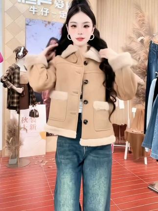 IEF/爱依服【微胖】冬季新款韩版加绒保暖磨砂皮外套#冬季新款 #保暖又好看 #随性时髦穿搭 #加绒保暖 #爱依服新款