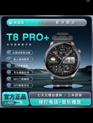 【2025典藏版】淘丁堡T8Pro+智能手表Ai语音红外遥控支付门禁黑-TY