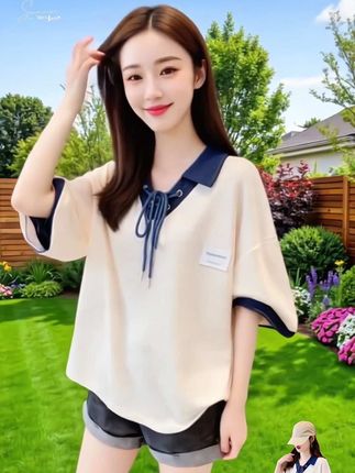 #创作灵感 高端华夫格韩版短袖T恤#穿岀青春活力 #时尚气质穿搭 #休闲减龄穿搭 #穿出自信穿出美丽