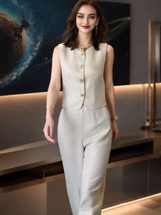 新款套装两件套夏季女    姐妹们,这套西装套装真的太好看了,它就是那种很经典的马甲上衣搭配阔腿裤,特别耐看又高,既不像传统服饰那样拘束,又比普通休闲套装更有特色,属于是随便一穿就很有气质的那种。喜欢这种新西装风格的一定要试试!#时尚套装 #优雅气质 #夏季穿搭 #时尚女装 #两件套 @抖音小助手 @巨量千川