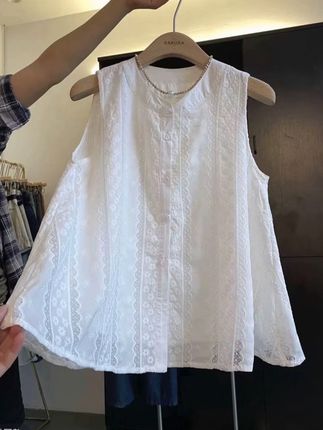 棉白色蕾丝刺绣无袖衬衫背心女外穿夏新款宽松遮肚开衫上衣#爆款热卖中 #显瘦穿搭#好物推荐🔥 #美出高级感#开衫@DOU+好生意 @DOU+小助手 @DOU+上热门 @抖音小助手
