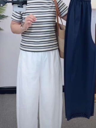 夏季冰丝窄版休闲直筒裤女2025年新品蕾丝花边小个子百搭九分裤子不起球不掉色