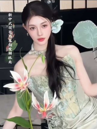 新中式花苞假发辫抓夹,优雅气质瞬间拉满✨🌸 #时尚气质穿搭 #清纯女神 #优雅气质#甜美风 #花苞假花辫