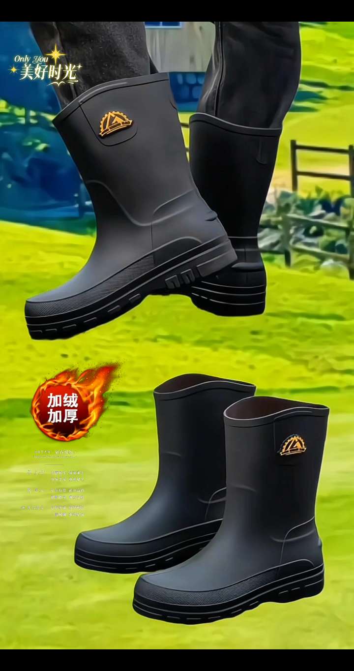 加棉中筒雨鞋男款防滑耐磨雨靴钓鱼工作鞋胶鞋厨房工作鞋 #雨鞋 #男士雨鞋 #雨靴 #防水鞋 #好物推荐🔥 @抖加🔥上热门🔥dou+🔥热点宝
