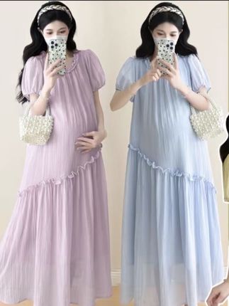 夏季2025新款韩版孕妇连衣裙宽松大码小个子轻奢高级感孕妇装#夏季穿搭 #显瘦连衣裙 #遮肚子藏肉显瘦连衣裙 #孕妇装#气质减龄