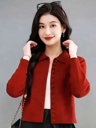#创作灵感 哥弟阿玛施正品秋季新款纯色绣花长袖POLO领针织衫设计感百搭外套#时尚洋气百搭小衫 #哥弟阿玛施正品女装 #时尚百搭