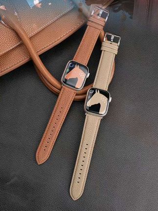 适用苹果S10手表iwatch9表带applewatch8/se荔枝纹真皮表带7创意