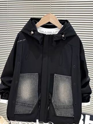 【牛仔拼接】青少年童装男童秋装外套大童春秋痞帅炸街男孩潮牌爆款#休闲百搭#时尚洋气#连帽外套