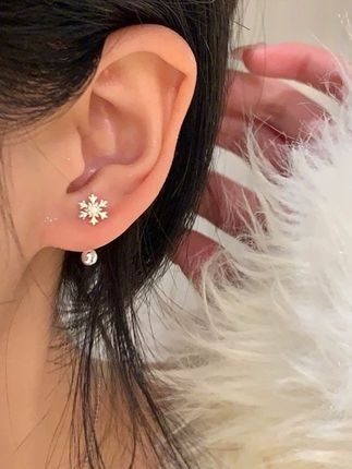 足银 雪花螺丝耳钉睡觉免摘耳环高级感气质绝美耳饰女养耳洞#精美耳饰