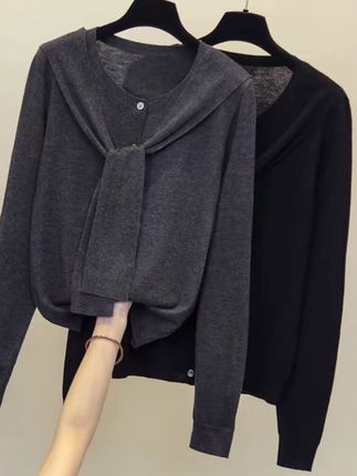 #爱了爱了 #我的穿搭分享日记 #温温柔柔随性穿搭 #每日搭配 胖MM遮肚子显瘦针织衫女秋季新款大码宽松百搭假两件开衫披肩上衣