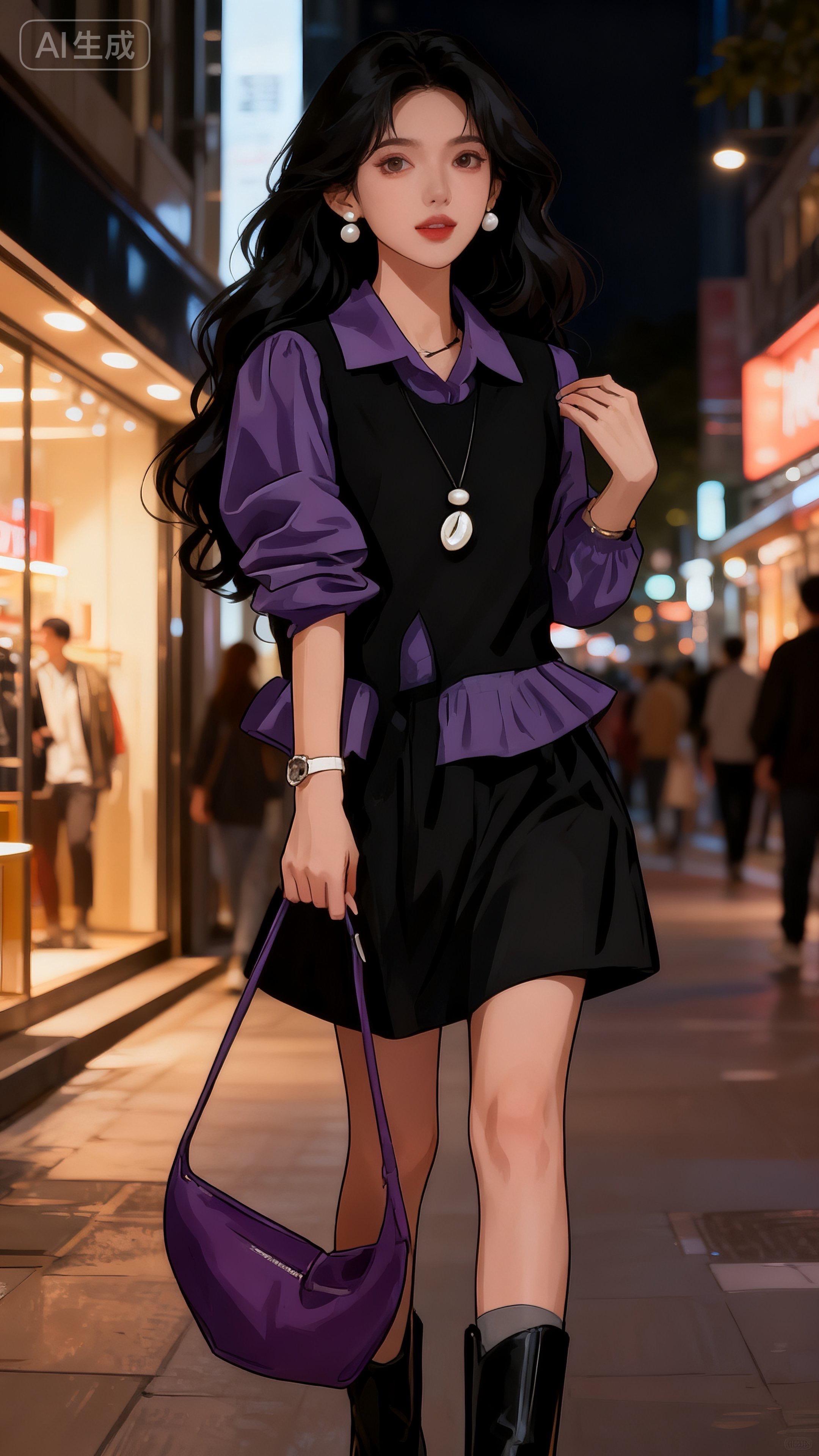 《紫调秋意:她的三件套惊艳了梧桐街》梧桐街的风裹着桂香,林晚穿一身紫黑三件套转过街角——缎面衬衫衬得肩颈纤白,收腰马甲掐出细腰,高腰裙晃着裙摆。 她牵萨摩耶路过橱窗时,玻璃倒影里的自己像浸了糖的紫葡萄。擦肩的女生偷瞟三次,连咖啡店的风铃都似在为这秋装轻晃。 #秋日穿搭天花板 #三件套的氛围感杀疯了#时尚穿搭 @抖加🔥上热门🔥dou+🔥热点宝
