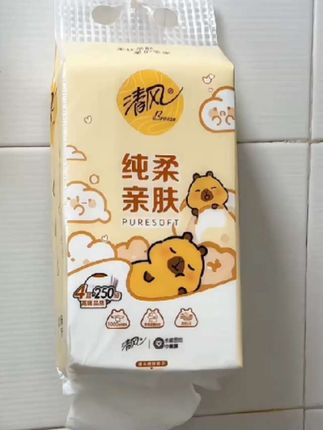 清风x卡皮巴拉,小黄豚挂抽纸,仍性足加厚4层250家用卫生抽纸29.9元10提