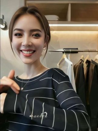 韩系时尚气质撞色条纹圆领长袖T恤女秋季宽松慵懒百搭上衣#春秋穿搭 #时尚穿搭 #条纹T恤 #大码女装