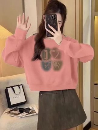 黄色短款卫衣女圆领2025新款爆款秋冬加绒加厚上衣春秋季薄款外套