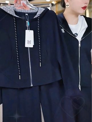 A039运动休闲套装女2025秋季新款连帽格子卫衣+阔腿裤两件套#休闲套装#运动套装 #套装推荐#初秋新款#新款上新