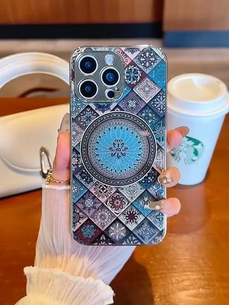 电度玻璃手机壳 电镀玻璃适用苹果/oppo/华为/vivo/小米五彩图腾蓝莲花创意手机壳 #OPPOreno14手机壳 #vivox200手机壳 #小米15手机壳 #时尚手机壳 #苹果手机壳推荐