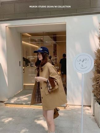 韩版英伦风灯芯绒拼接风衣外套#拼接外套#宽松版型#休闲穿搭 #复古#韩系穿搭