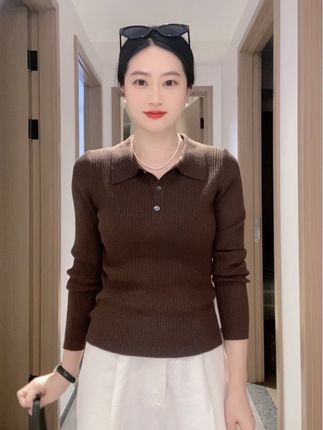 初秋新款女装修身显瘦气质翻领Polo领桑蚕丝羊毛混纺针织衫女套头秋冬打底上衣#女装 #显瘦穿搭 #秋冬穿搭 #初秋穿搭 #气质穿搭