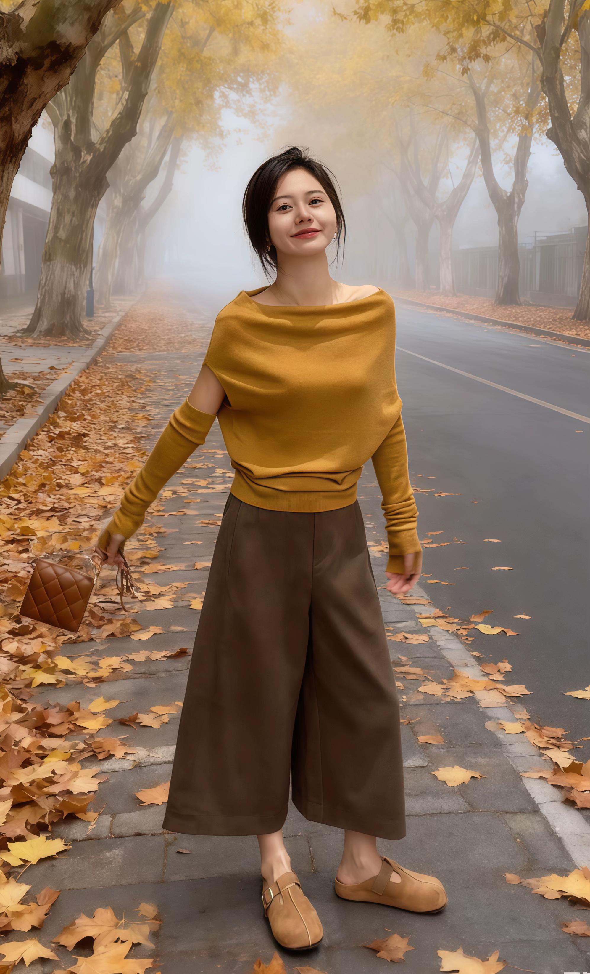 秋天的色彩🍂。谁懂啊!穿这套被说像韩剧里的森系女主✨ 姜黄露肩上衣+棕咖阔腿裤,复古又慵懒,棕色小包一挎、穆勒鞋一踩,韩里韩气的松弛感拿捏🌿 随手一拍都是秋日氛围~这种特别又出片的穿搭,秋游、探店绝配,发朋友圈被问爆链接~你们喜欢这种大地色系吗?#说好的随便穿穿去看秀 #韩系穿搭 #秋日氛围 #大地色 #森系穿搭