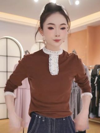 Z8731德绒花边领打底秋冬新款宽松显瘦女洋气百搭针织衫 #洋气减龄 #气质穿搭 #显瘦穿搭