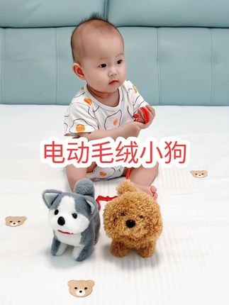 #我要上热门 平时出门就爱看狗狗,奶奶买了两只,不仅会走会叫,还会点头向跑,宝宝很喜欢,走哪带哪玩的不亦乐乎#母婴好物 #宝宝玩具 #电动毛绒玩具狗狗