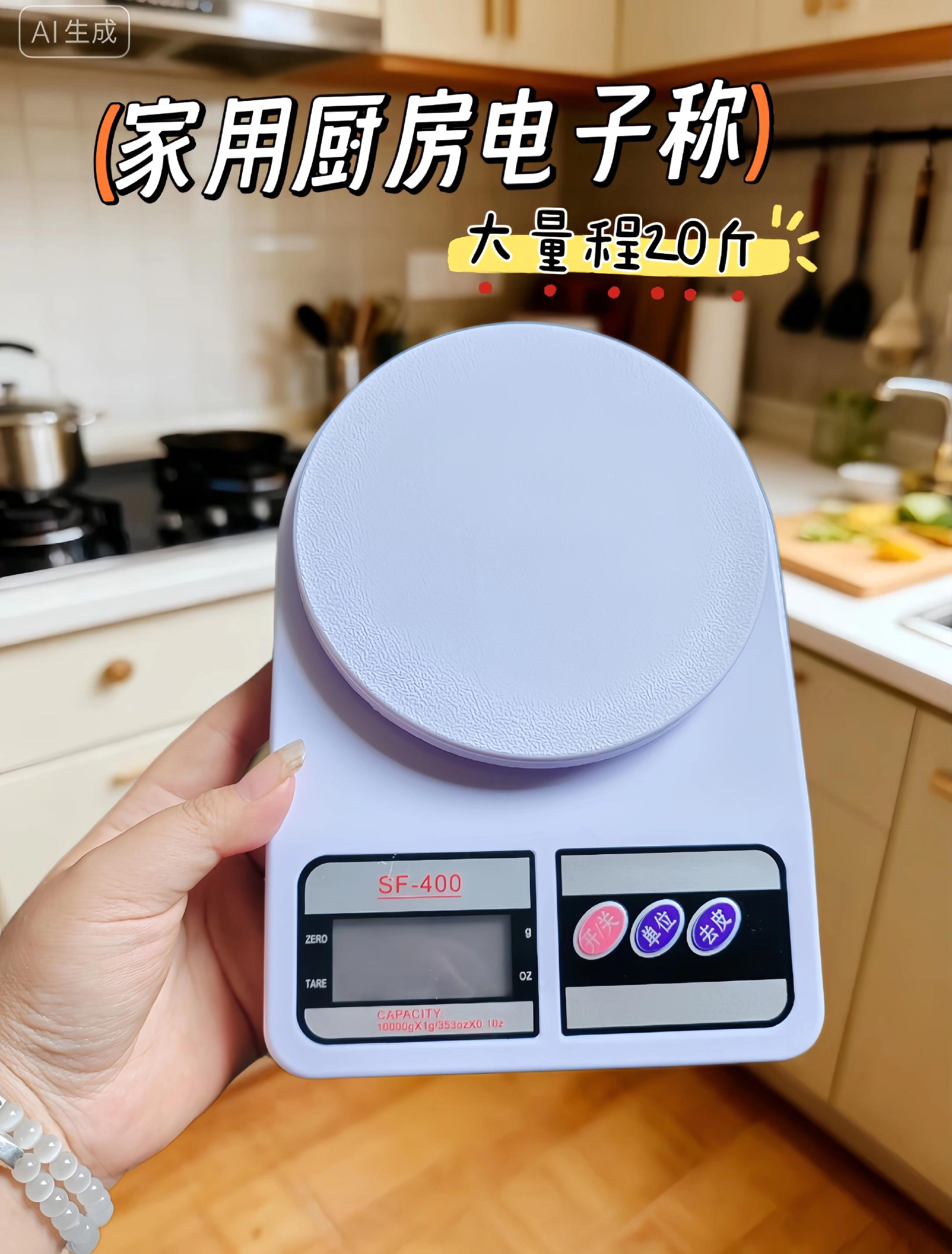 家用厨房电子秤SF-400:精准掌控美味,厨房小白秒变料理大师 还在为烘焙失败、食材配比混乱而烦恼吗?这款SF-400家用厨房电子秤,就是你厨房的“精准小助手”! 它拥有大显示屏,数字清晰醒目,老人也能轻松读数;操作更是简单到“傻瓜式”,开关、单位切换、去皮功能一键搞定,哪怕是厨房新手,也能瞬间上手。 别看它身形小巧,却有着大量程20斤的实力,从微量调料到整袋食材,都能精准称重。更贴心的是待机时间长,不用担心还没用就电量不足的麻烦,让你安心沉浸在烹饪乐趣中。 不管是烘焙时精确到克的面粉配比,还是减脂期严格的食材称量,有了它,都能轻松实现。把SF-400带回家,让每一次烹饪都精准可控,从此告别“凭感觉”做菜,开启你的精致美食之旅!#厨房电子称#厨房克称#好物推荐🔥 #美食界