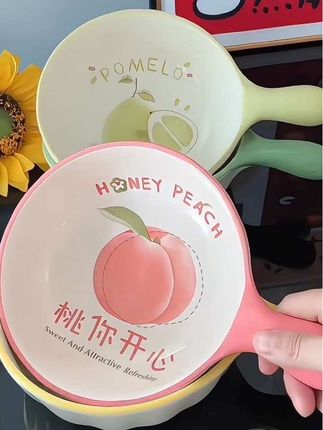 好看又好用带手柄陶瓷碗 吃饭装沙拉端拿方便不烫手 微波炉烤箱洗碗机随便进