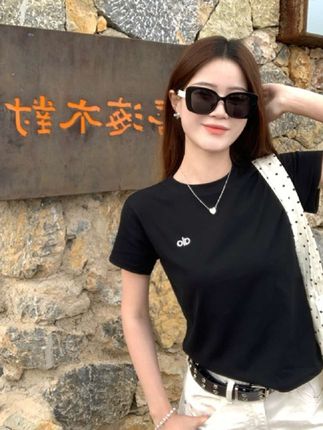 简约字母欧风刺绣短袖T恤女夏季新款圆领正肩百搭显瘦内搭上衣潮
