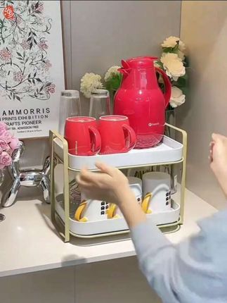 杯子收纳置物架双层茶杯架茶具收纳架沥水托盘家用桌面放水杯架子#收纳架