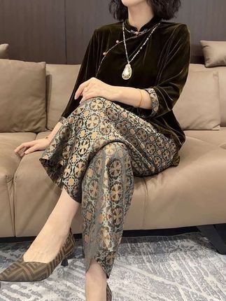 2025年春秋复古名媛风阔太太设计感盘扣上衣垂感阔腿裤两件套潮#潮流穿搭 #时尚气质穿搭 #高级感穿搭 #穿搭 #爆款热卖中