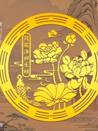 好韵莲莲帖纸#荷花鲤鱼净秽图室内贴#装饰帖