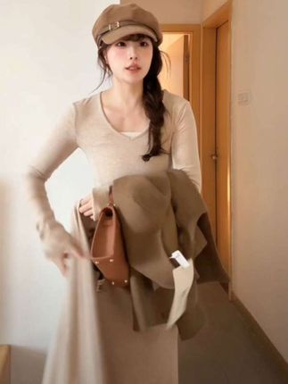 斗篷披肩上衣+打底长袖连衣裙两件套千金感休闲穿搭套装女秋00605