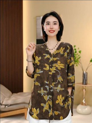 #BEIJU 2025新款时尚气质百搭显瘦轻奢洋气设计感印花衬衫女1788#夏季穿搭 #洋气减龄 #遮肉显瘦 #衬衫