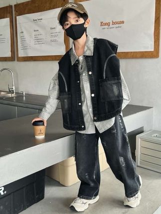 男童青少年牛仔三件套,130-180尺码,(送运费险)版型宽松,酷帅洋气炸裂#男童套装 #男童牛仔套装 #男童秋装套装品质童装 #男童三件套 #男童秋装三件套
