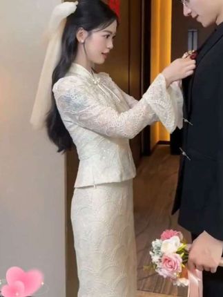 订婚旗袍敬酒新娘新中式结婚礼服#婚庆礼服 #优雅气质 #高定礼服 #这也太好看了
