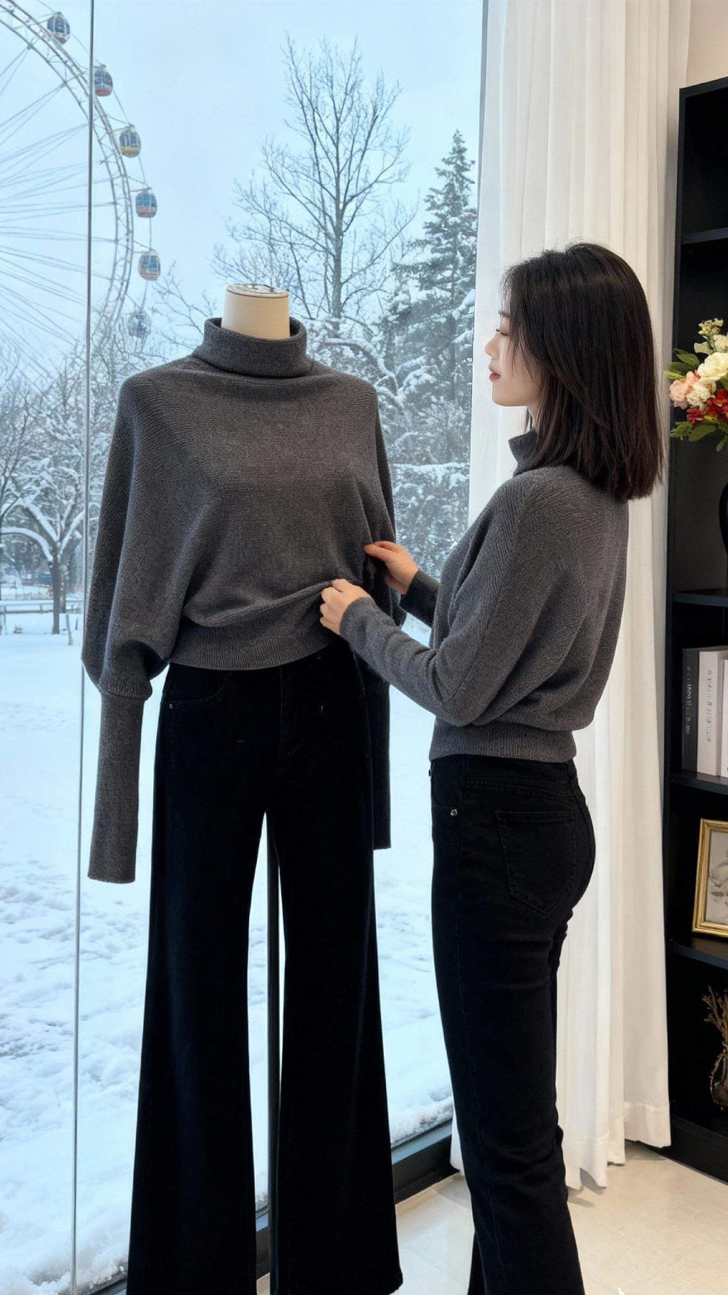 《雪天里的松弛感》   玻璃窗蒙着细雾,窗外雪絮漫卷,街面覆了层软白,车轮碾过留浅痕。她蜷在米色沙发里,怀里团着蓬松的小白狗,身上的韩系半高领针织衫裹着暖光。   蝙蝠袖松松垂落,衬得肩线更软,宽松版型裹出轻俏身姿。指尖蹭过领口细密的织纹,笑时卷发轻扬,抬眼问向门口:“这件和橱窗里的一样,你看衬我吗?”声音软得像屋里的暖香。   置物台的香薰漫着淡味,窗边紫白小花垂着瓣,和针织衫的质感揉成温柔调。小狗蹭了蹭衣摆,她低头笑,半高领裹着脖颈的暖,像雪天里浸开的软意,轻得刚好。   #气质范 #优雅气质 #今日份松弛感穿搭 #时尚气质穿搭 #ootd穿搭 @抖加🔥上热门🔥dou+🔥热点宝 @DOU+上热门 @DOU+小助手
