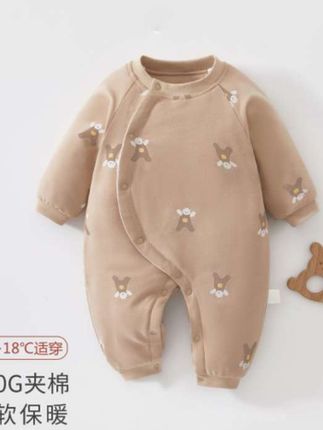 婴儿秋冬夹棉偏开连体衣哈衣爬服棉衣#高品质童装 #萌娃穿搭 #夹棉连体衣 #秋冬穿搭 #内搭外穿都好看