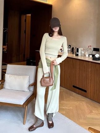 洋气衣服女早秋气质百搭U领长袖针织衫上衣送披肩休闲直筒阔腿裤#今日穿搭 #ootd搭配 #穿搭穿搭 #otto穿搭 #每天穿搭推荐